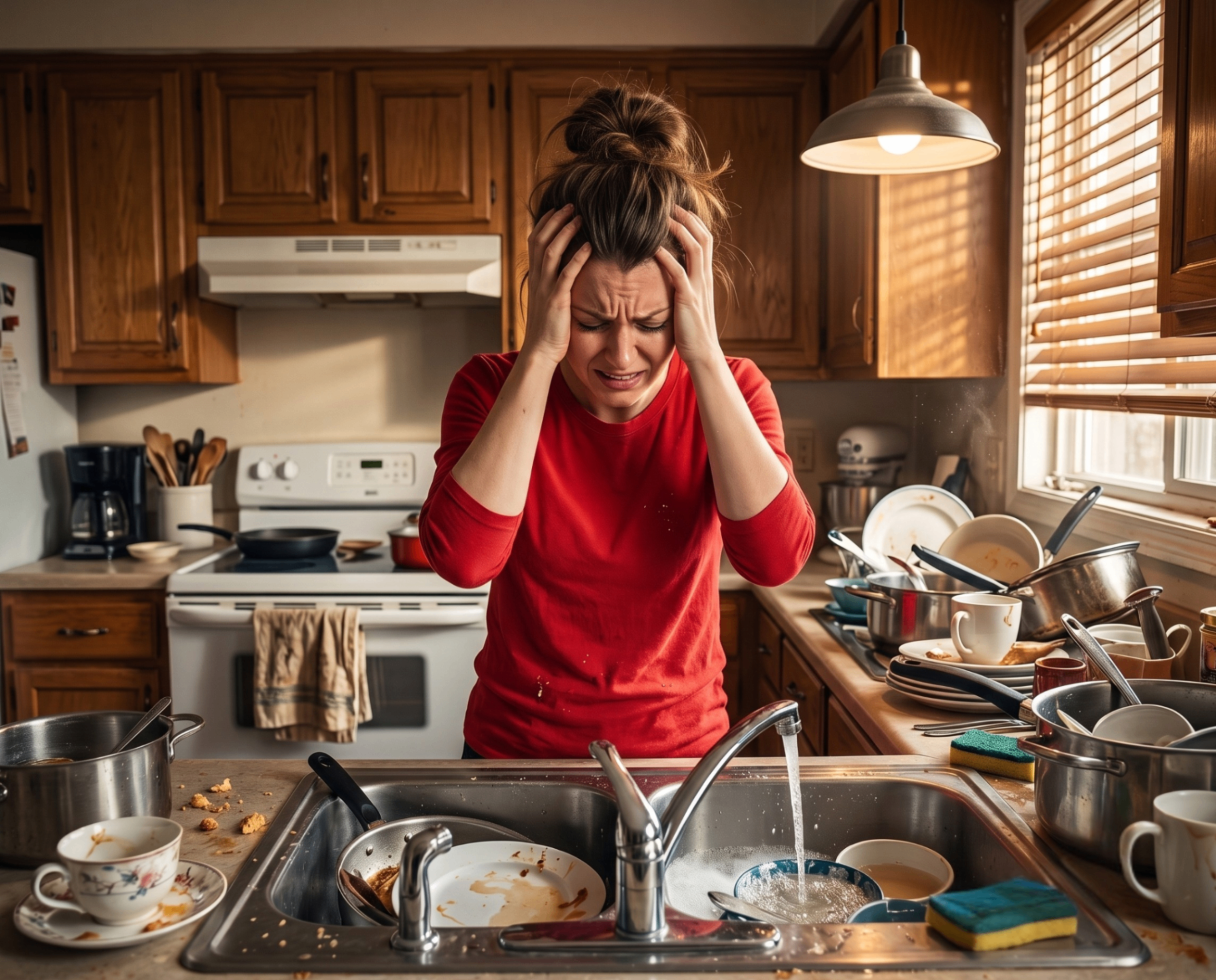 Mujer estresada en la cocina