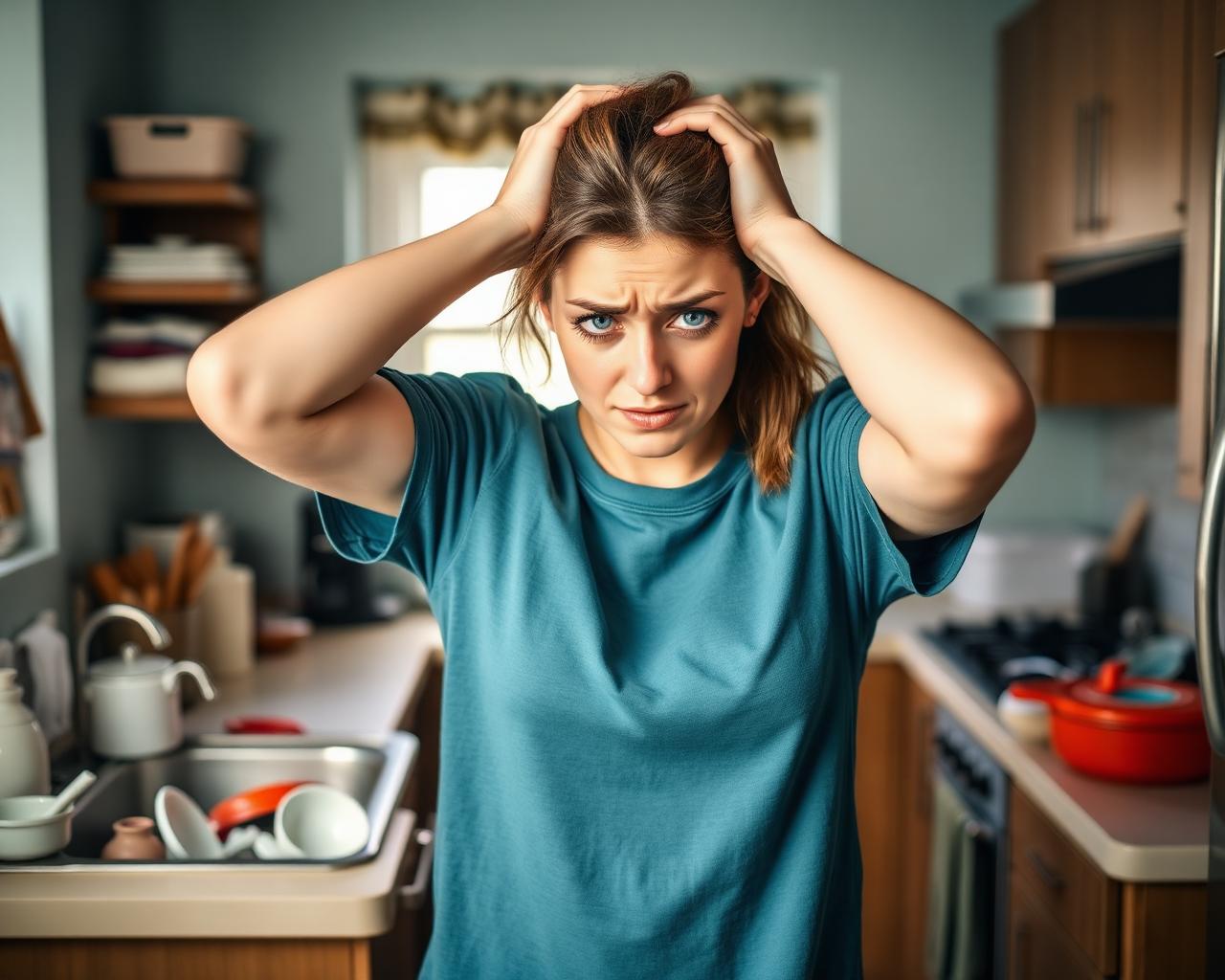 Mujer estresada en la cocina